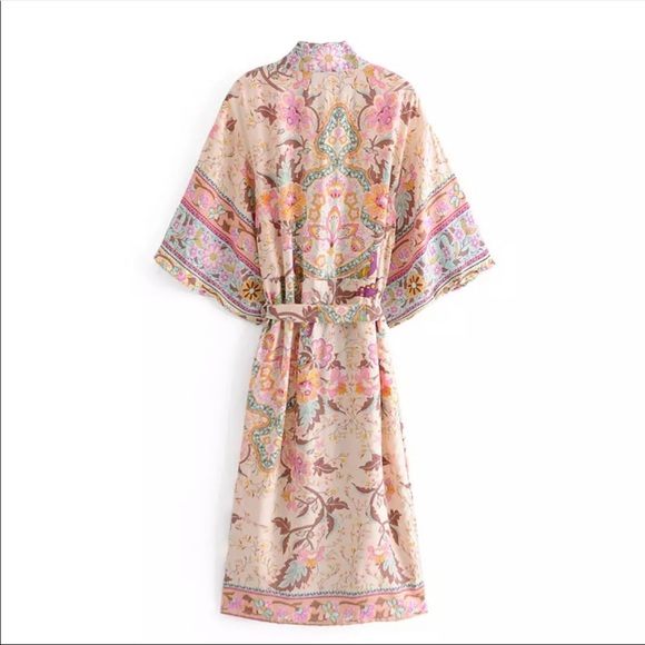 Boho gypsy floral print kimono robe maxi duster - Picture 2 of 5